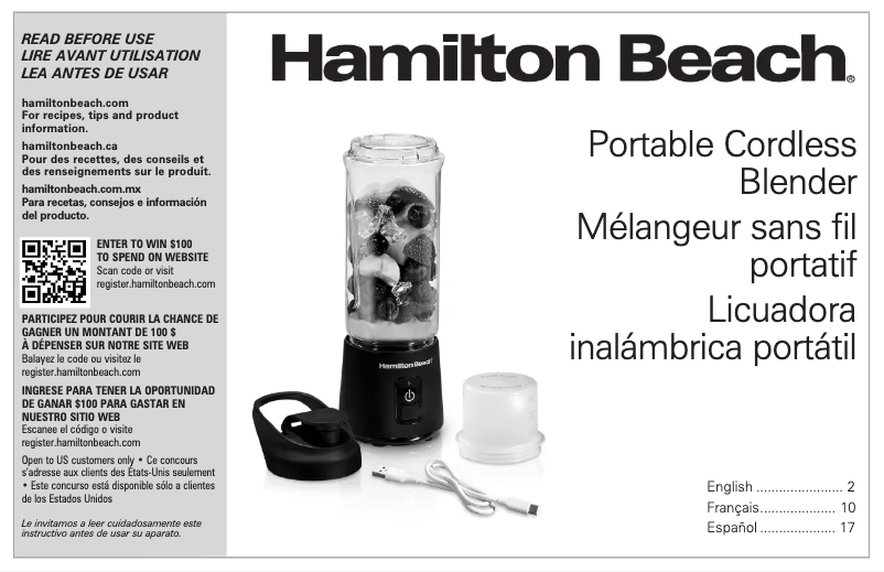 Page n°1 - Manuel utilisateur Hamilton Beach Blend Now 51180