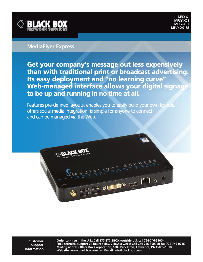 Page n°1 - Manuel utilisateur Black Box MediaFlyer Express MFLY-X03
