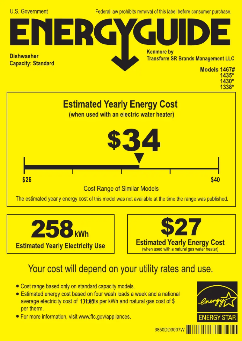 Page 1 de la notice Label énergétique Kenmore 13383