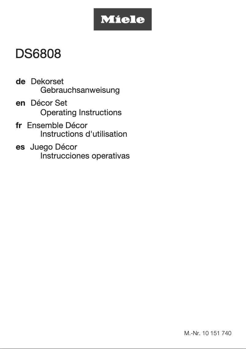 Page 1 de la notice Manuel utilisateur Miele DS 6808