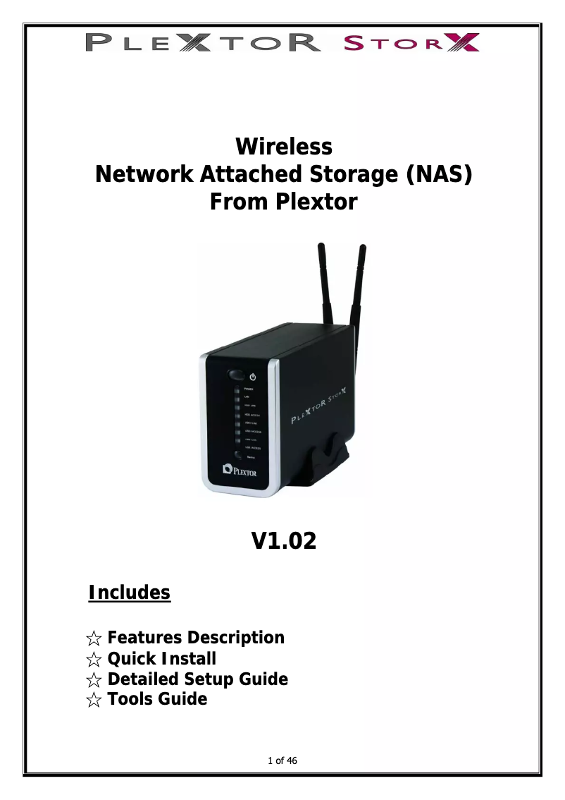 Page n°1 - Manuel utilisateur Plextor PX-WNAS500L