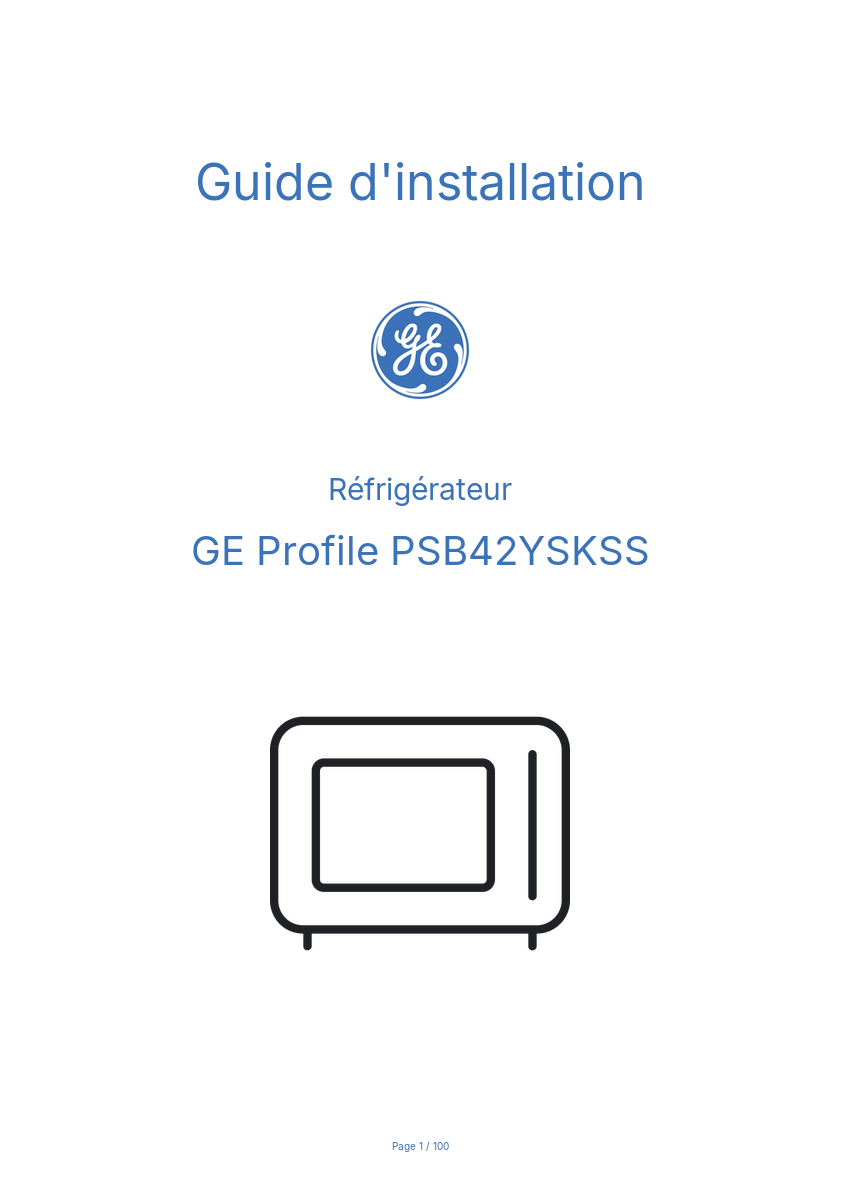Page n°1 - Guide d'installation GE Profile PSB42YSKSS
