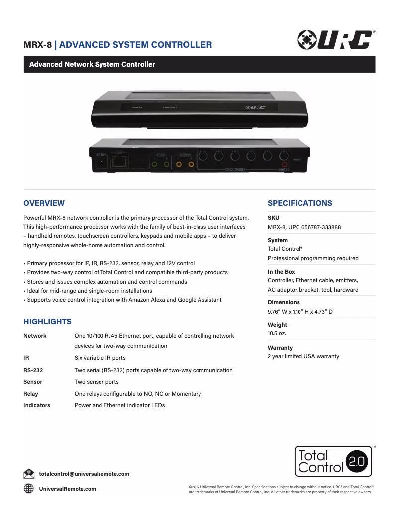 Página 1 del manual Ficha técnica Universal Remote Control MRX-15