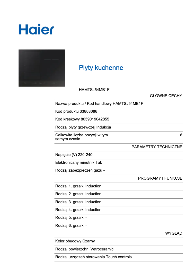 Page n°1 - Label énergétique Haier HAMTSJ54MB1F