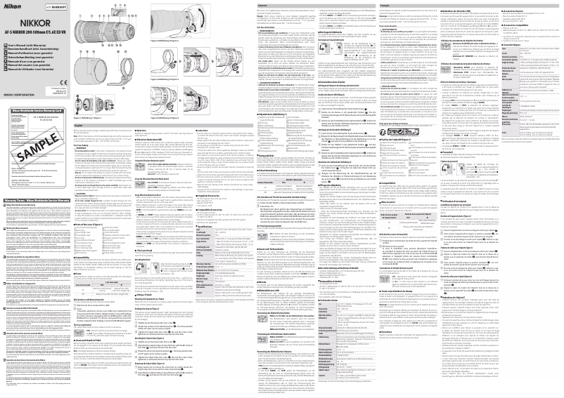 Page 1 de la notice Manuel utilisateur Nikon Nikkor AF-S 200-500mm f/5.6E ED VR