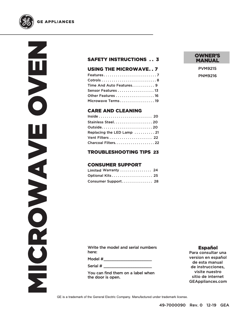 Page n°1 - Manuel d'utilisation et d'entretien GE PVM9215SKSS
