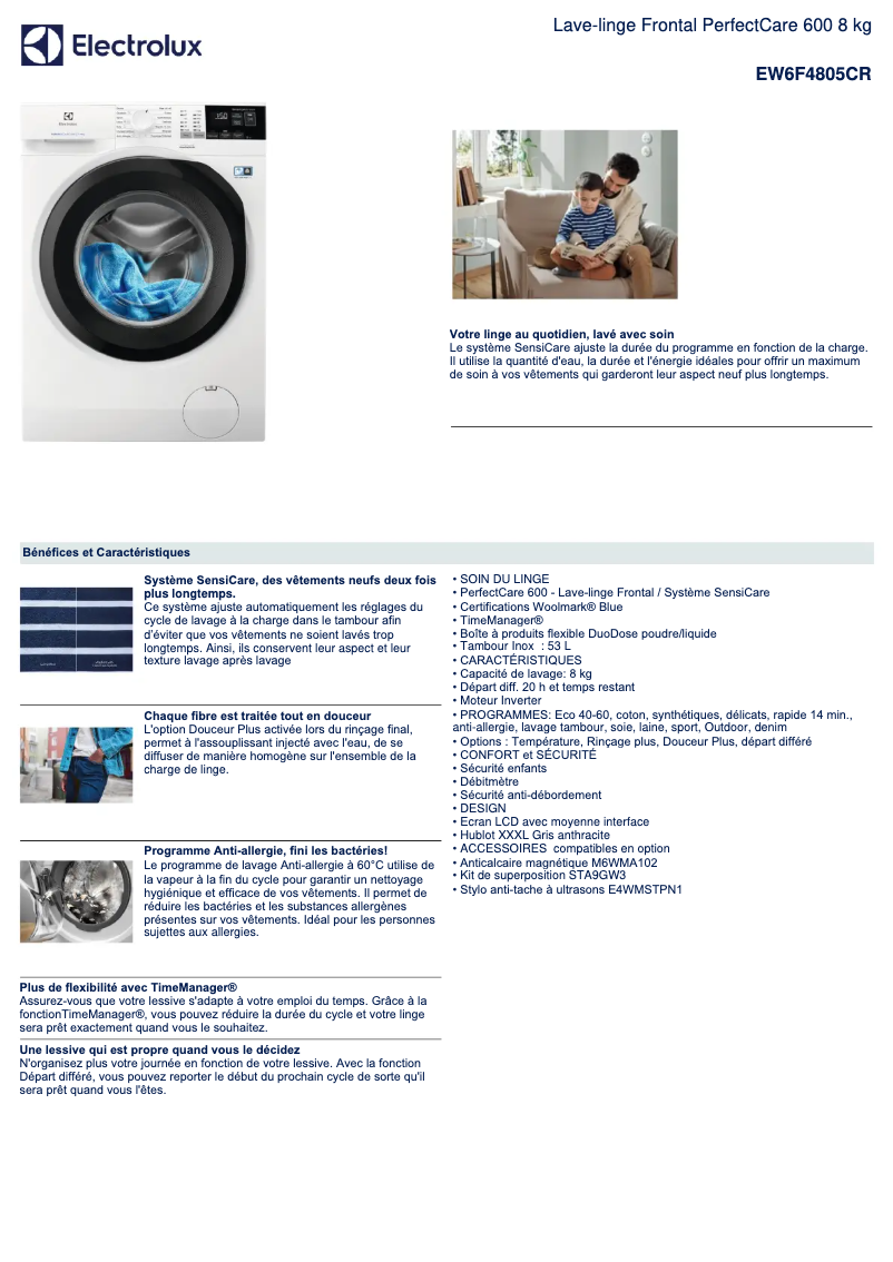 Page n°1 - Fiche technique Electrolux EW6F4805CR