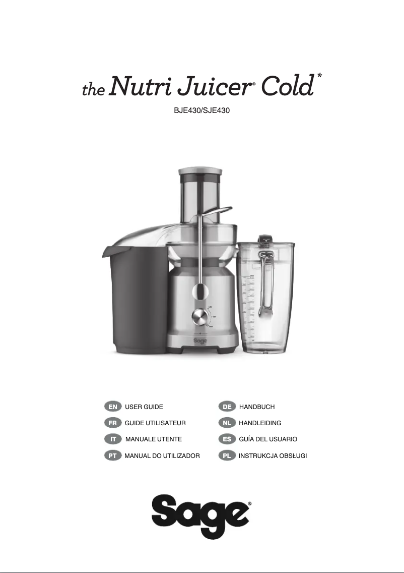 Page 1 de la notice Manuel utilisateur Sage the Nutri Juicer Cold SJE430