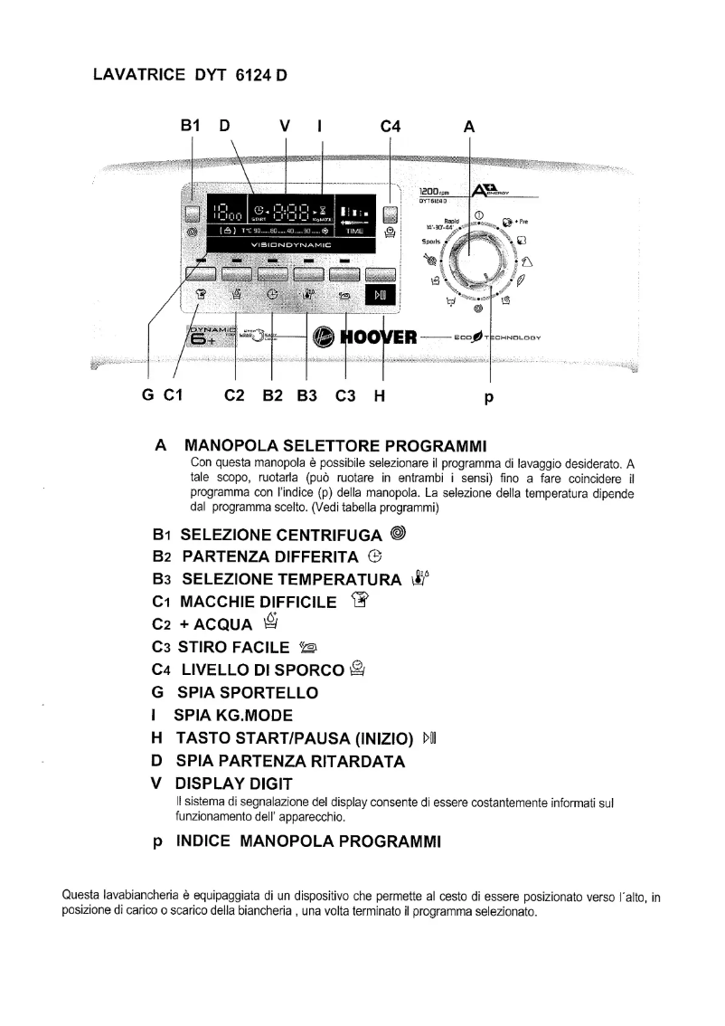 Page n°1 - Manuel utilisateur Hoover DYT 6124D/L-S