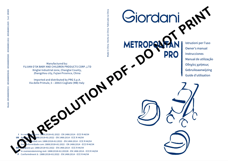 Page 1 de la notice Manuel utilisateur Giordani Metropolitan Pro