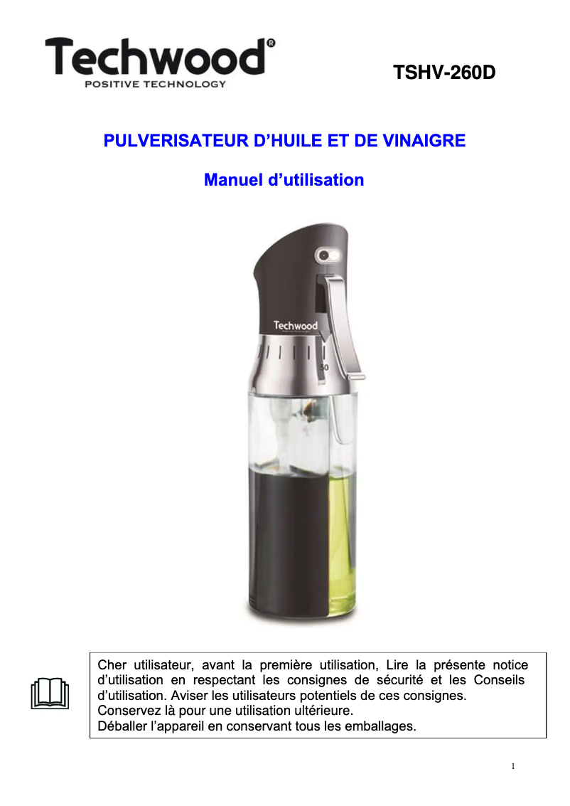 Page n°1 - Manuel utilisateur Techwood TAC-28
