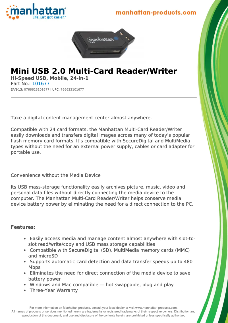 Page 1 de la notice Fiche technique Manhattan 101677