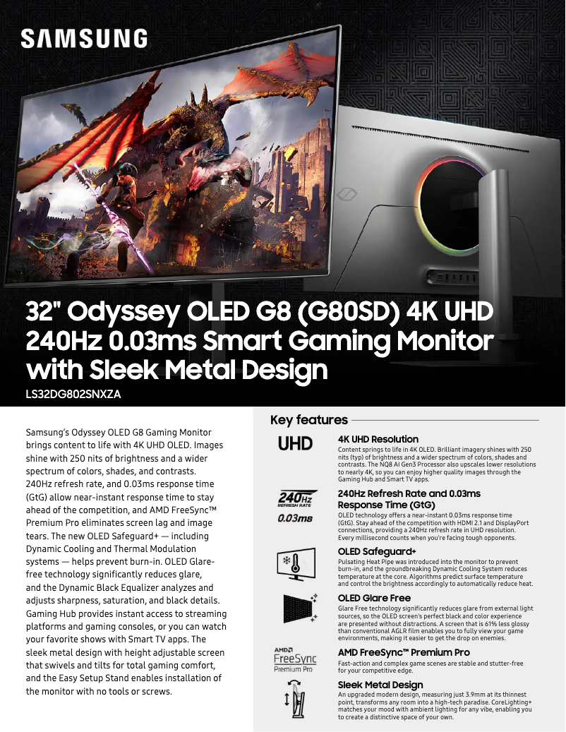 Page 1 de la notice Fiche technique Samsung S32DG802SN