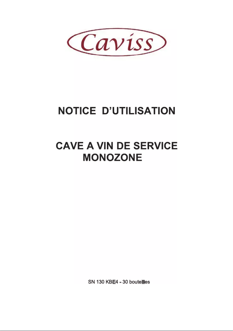 Page 1 de la notice Manuel utilisateur Caviss SN 130 KBE4
