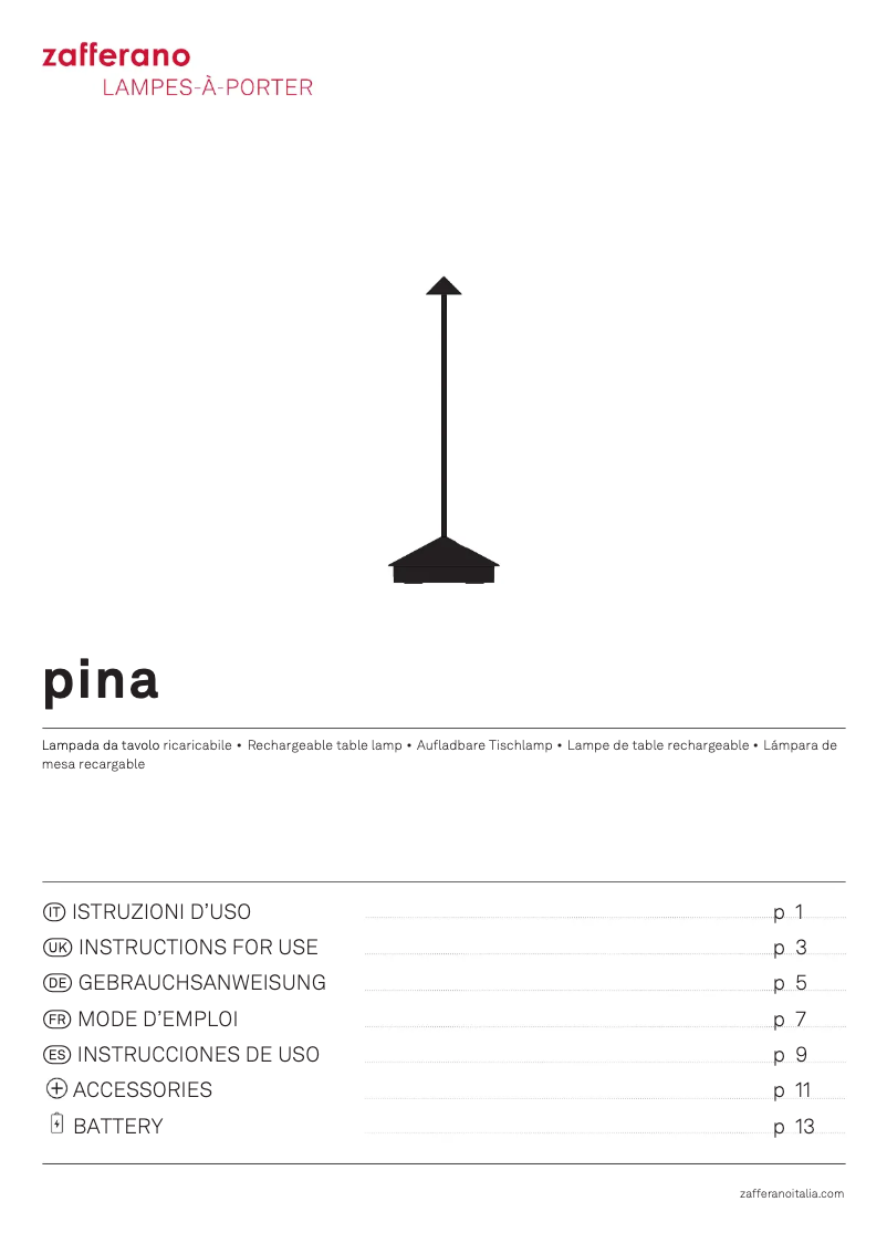 Page 1 de la notice Manuel utilisateur Zafferano Pina Pro