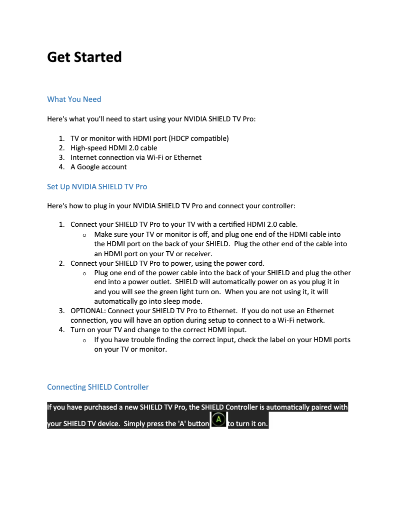 Page 1 de la notice Manuel utilisateur Nvidia Shield TV Pro