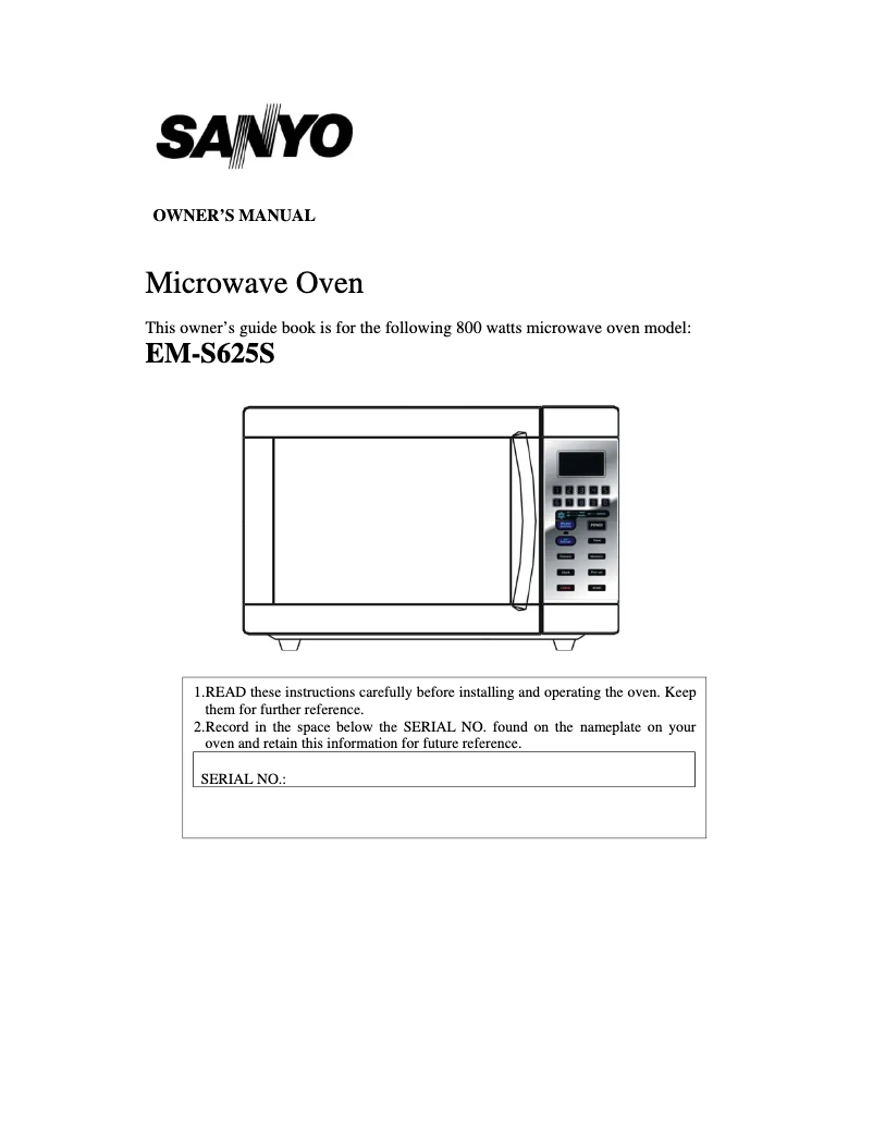 Page n°1 - Manuel utilisateur Sanyo EM-S625S