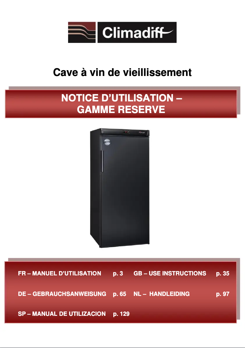 Page n°1 - Manuel utilisateur Climadiff RESERVE275