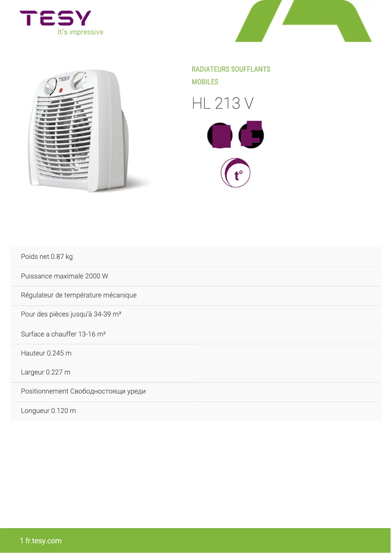 Página 1 del manual Manual de usuario Tesy HL 213 V