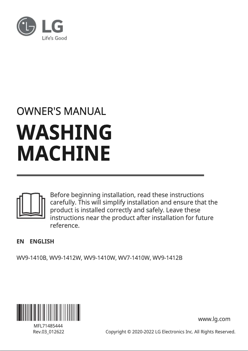 Page 1 de la notice Manuel utilisateur LG WV9-1412B