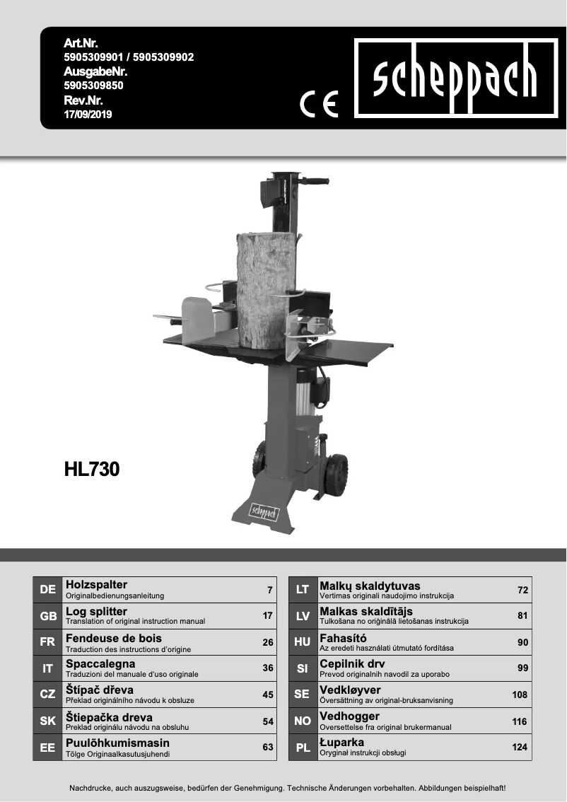 Page n°1 - Manuel utilisateur Scheppach HL730