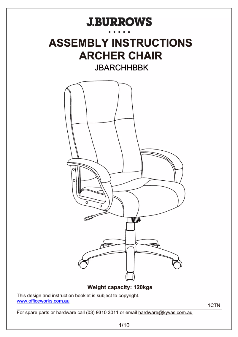 Image de la première page du manuel de l'appareil Archer Executive JBARCHHBBK