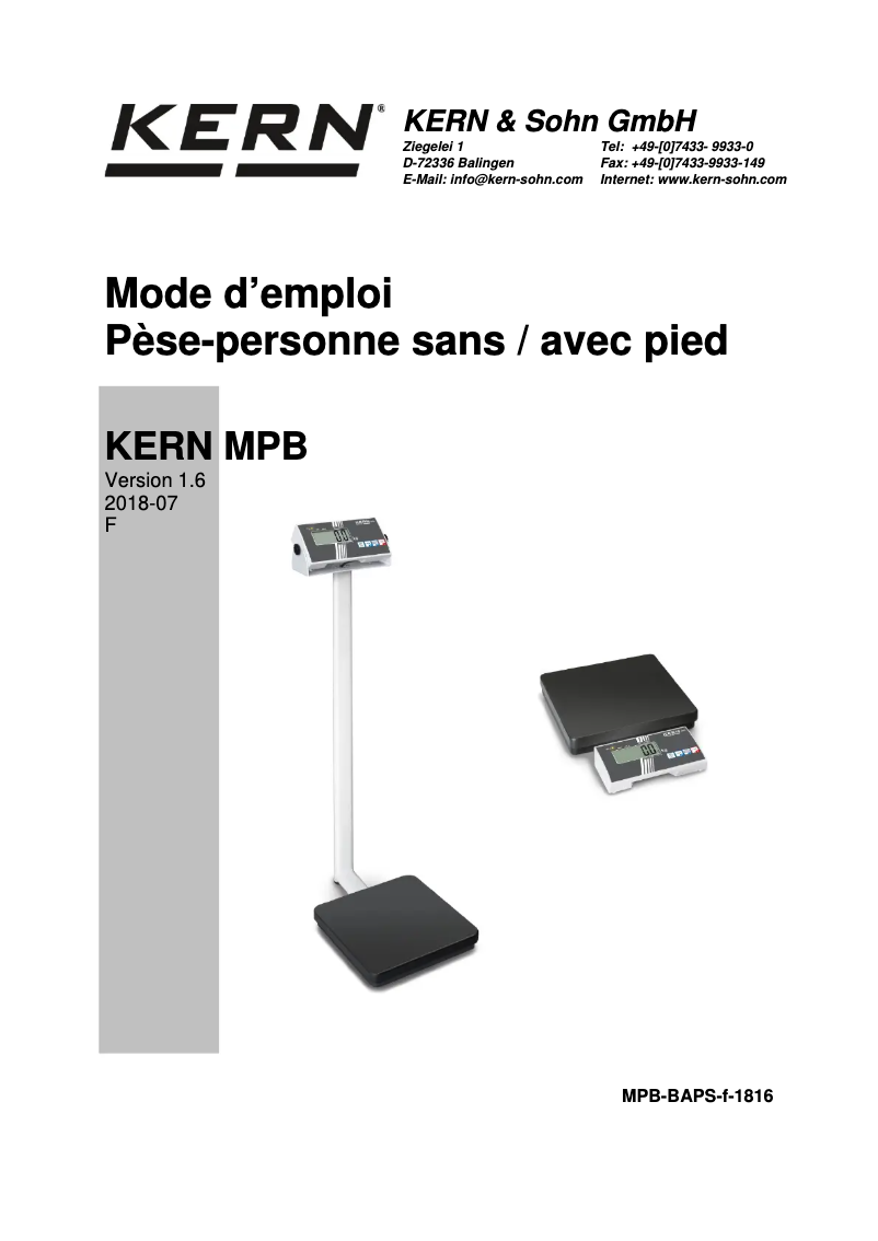 Page 1 de la notice Manuel utilisateur Kern MPB 300K100P d
