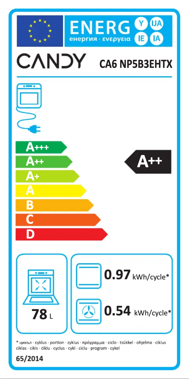 Page n°1 - Label énergétique Candy CA6 NP5B3EHTX