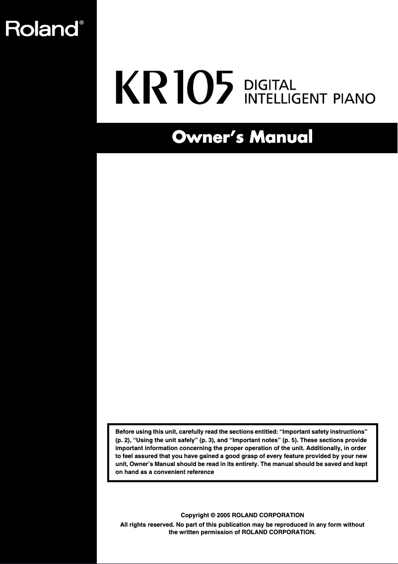 Page 1 de la notice Manuel utilisateur Roland KR-105