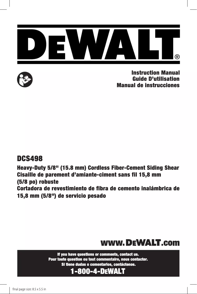 Page n°1 - Manuel utilisateur DeWalt DCS498