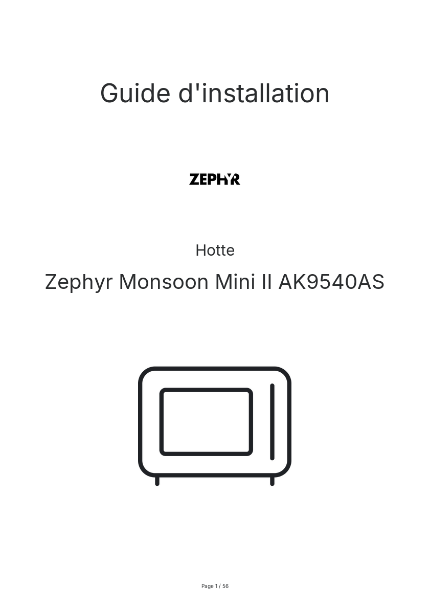 Page n°1 - Guide d'installation Zephyr Monsoon Mini II AK9540AS
