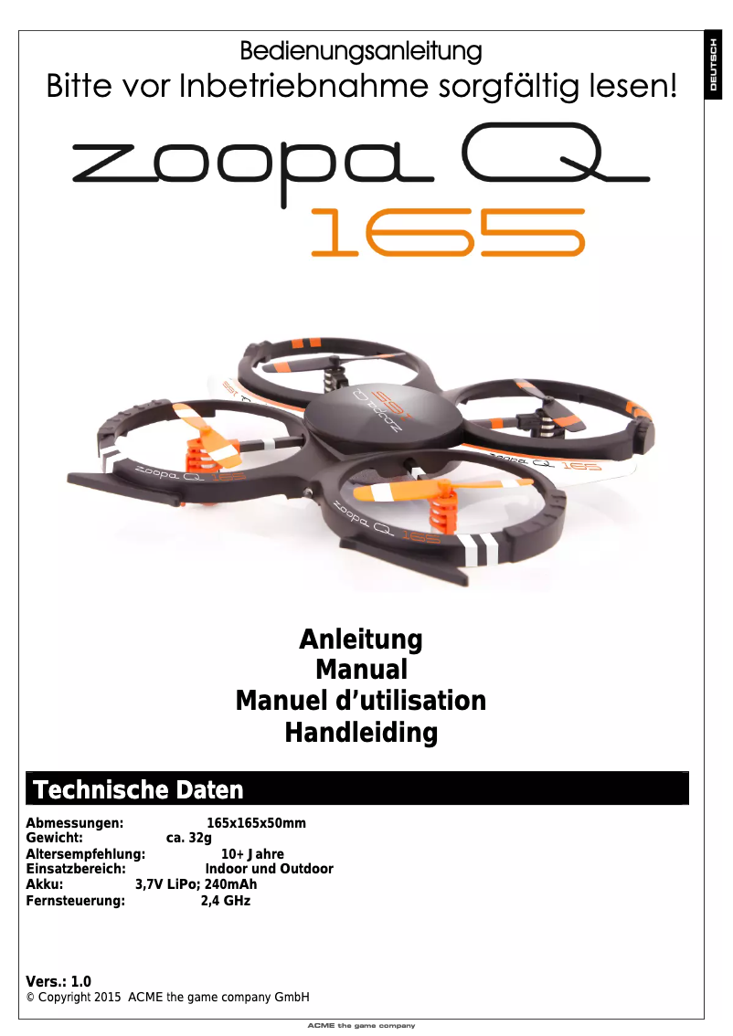 Page n°1 - Manuel utilisateur Snakebyte Zoopa Q165