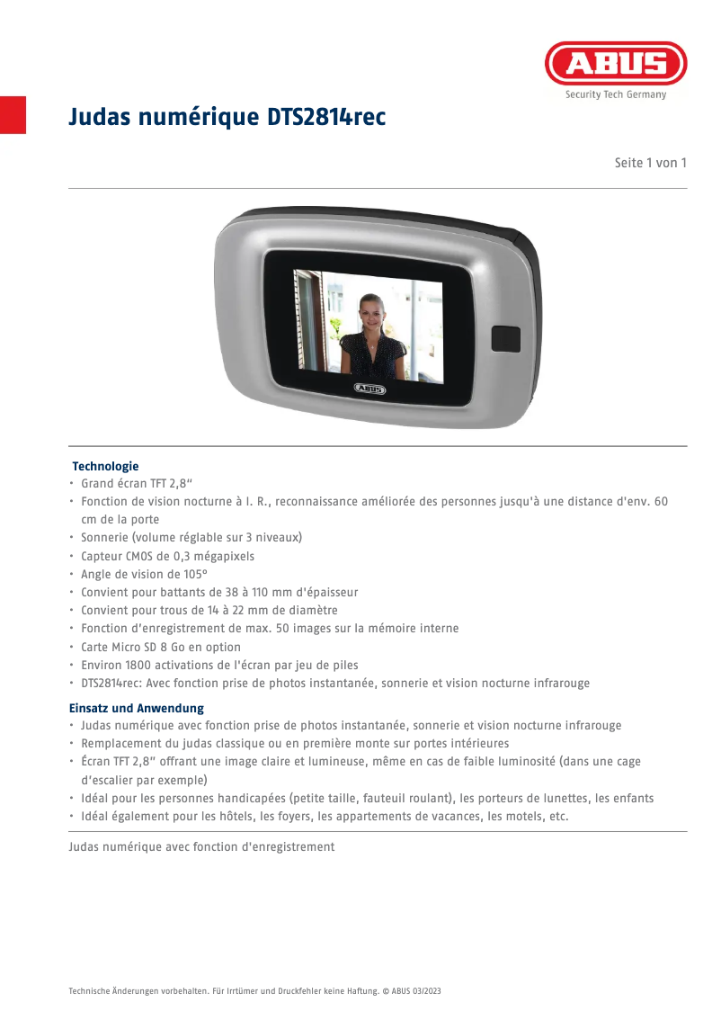 Page n°1 - Fiche technique Abus DTS2814