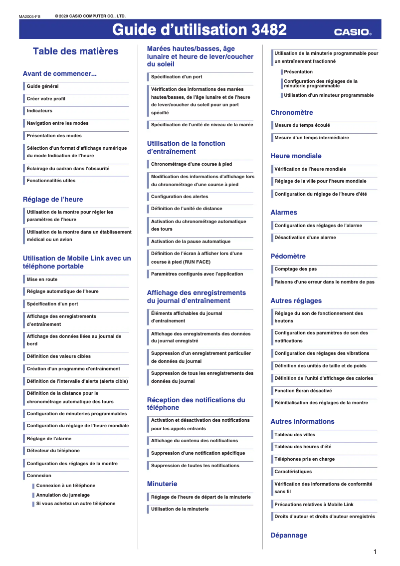 Page 1 de la notice Manuel utilisateur Casio 3482