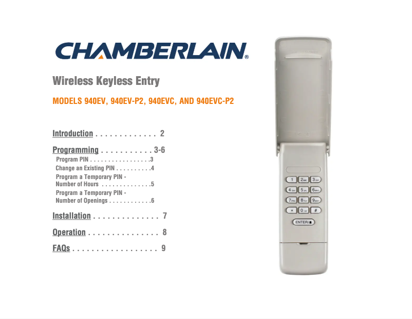 Page 1 of the manual User Manual Chamberlain G940EV-P2