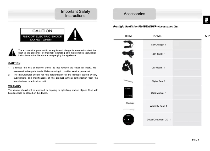 Image de la première page du manuel de l'appareil GeoVision 5800 iGo