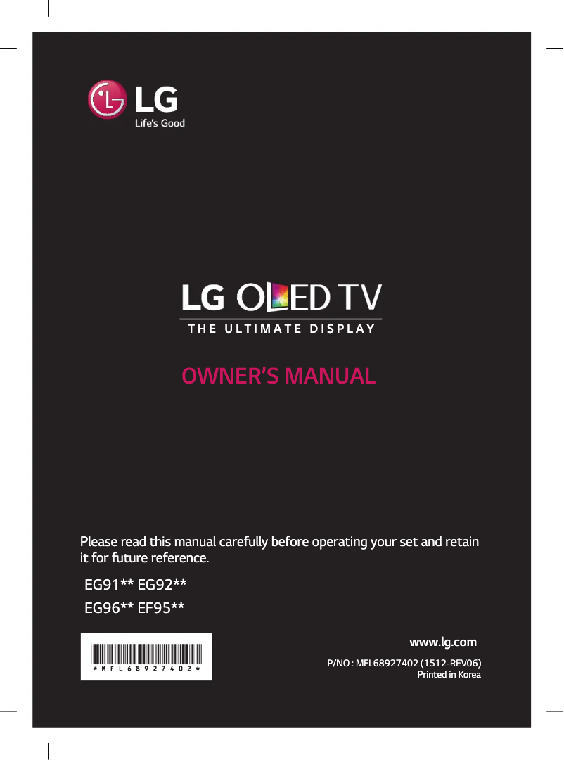 Page 1 de la notice Manuel utilisateur LG 55EF950T