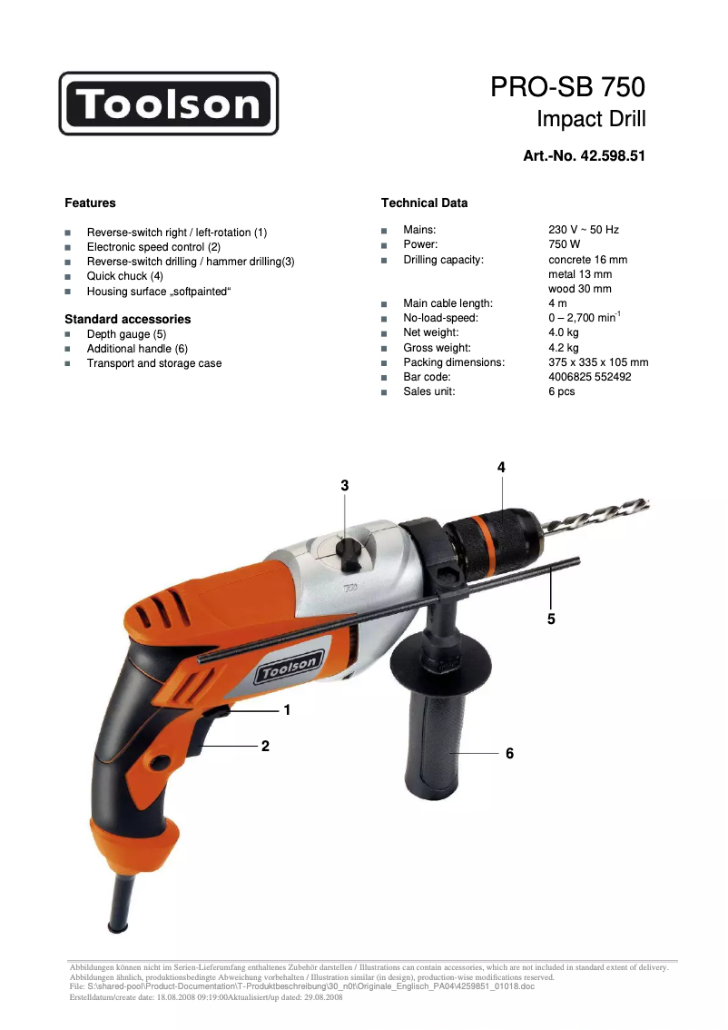 Page n°1 - Manuel utilisateur Toolson PRO-SB 750