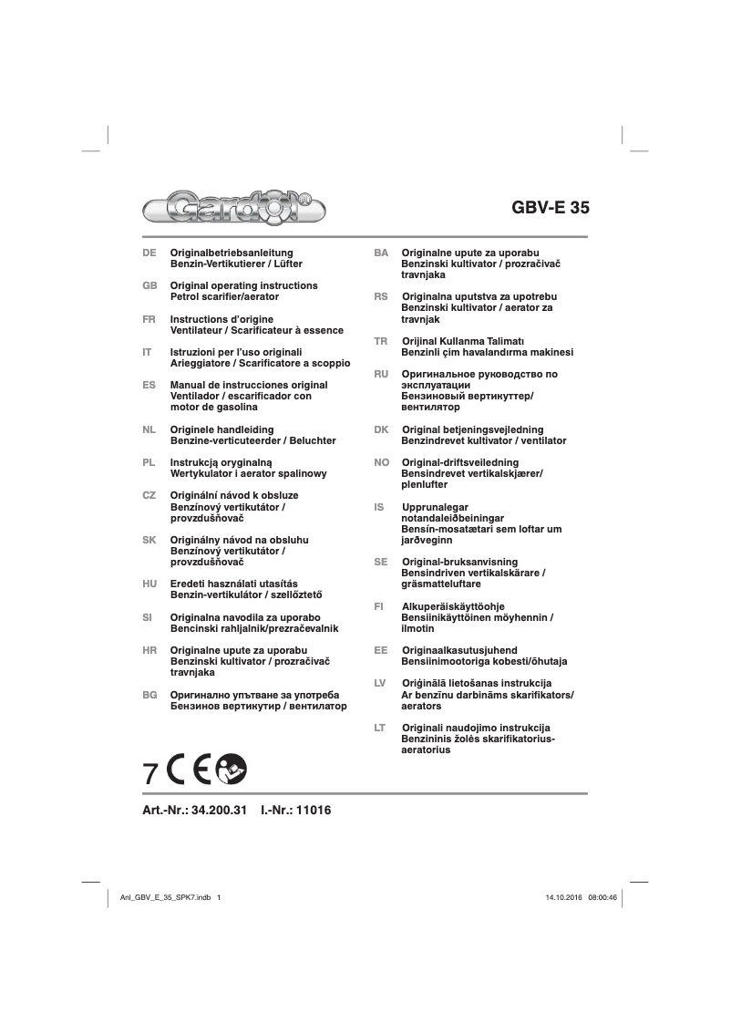 Page n°1 - Manuel utilisateur Gardol GBV-E 35