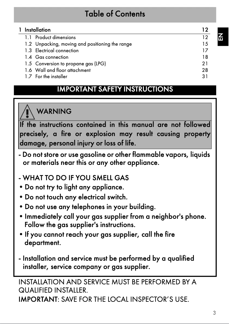 Page 1 de la notice Fiche technique Smeg SPR36UGMX