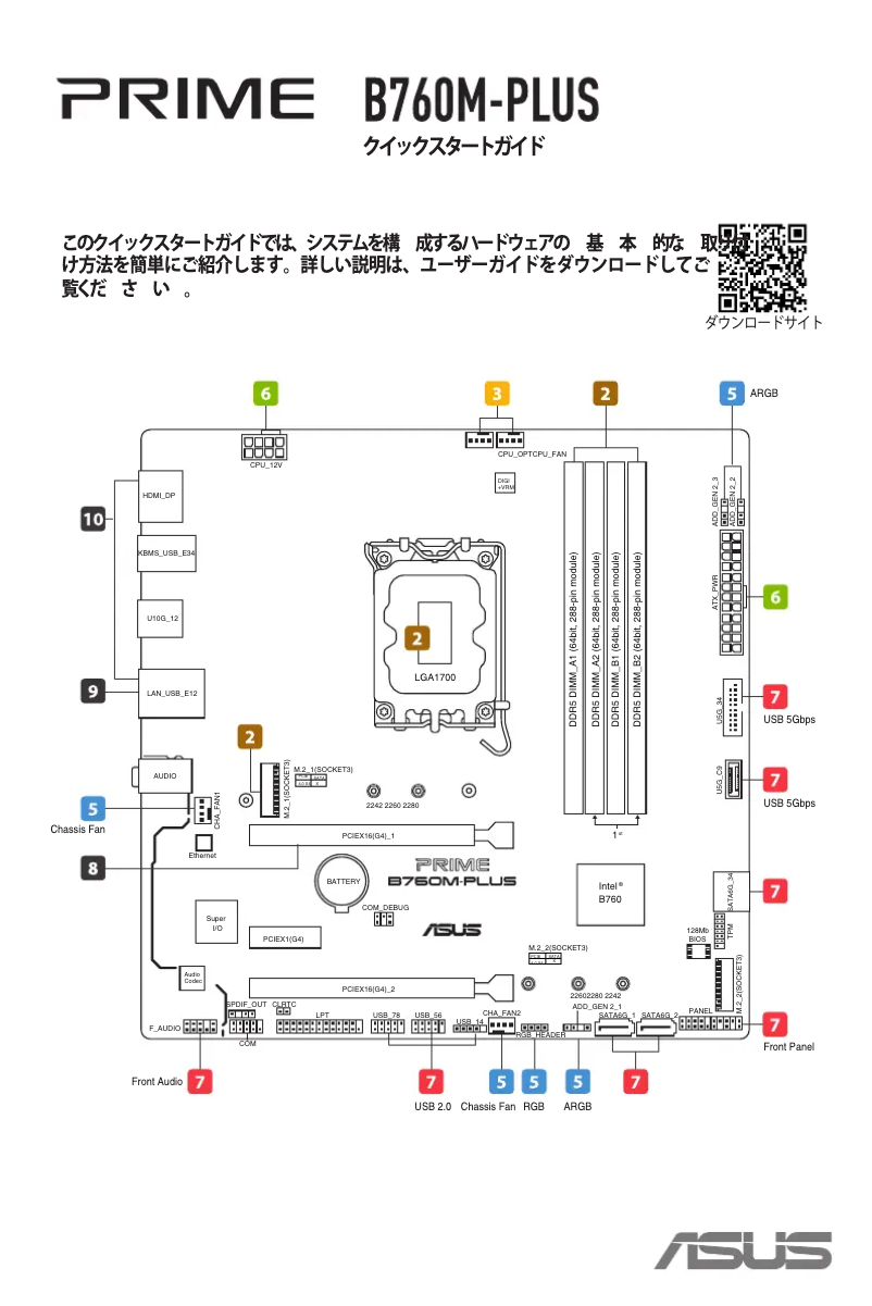 Page 1 de la notice Guide de démarrage rapide Asus PRIME B760-PLUS