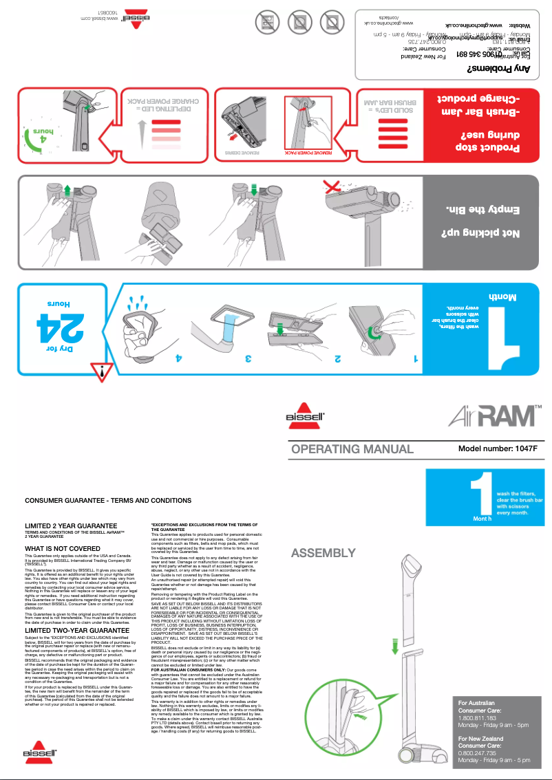Page 1 de la notice Manuel utilisateur Bissell AirRam 1047F