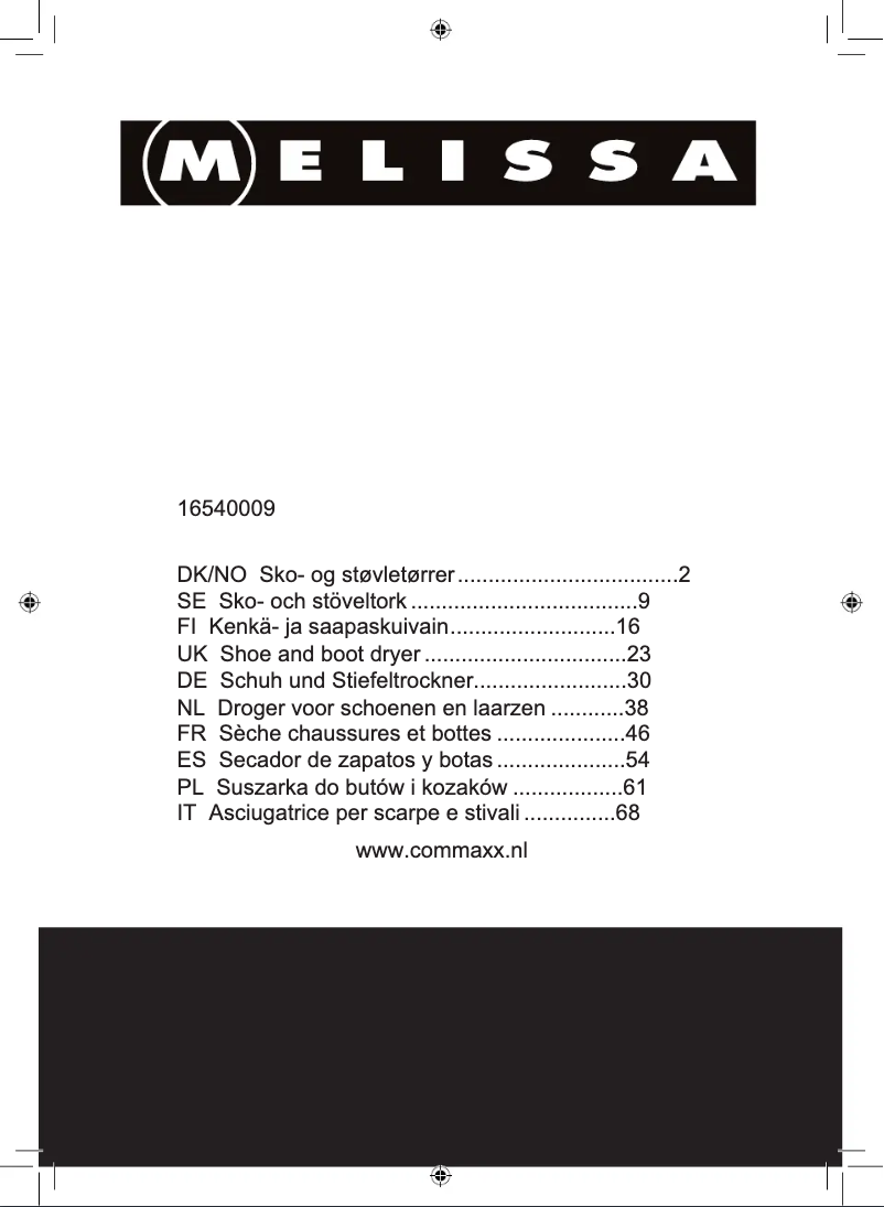 Page 1 de la notice Manuel utilisateur Melissa 16540009