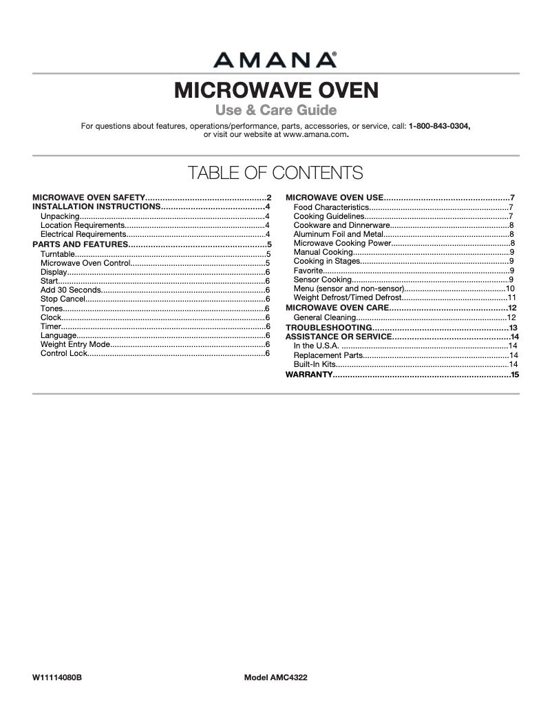 Page 1 de la notice Manuel utilisateur Amana AMC4322GS