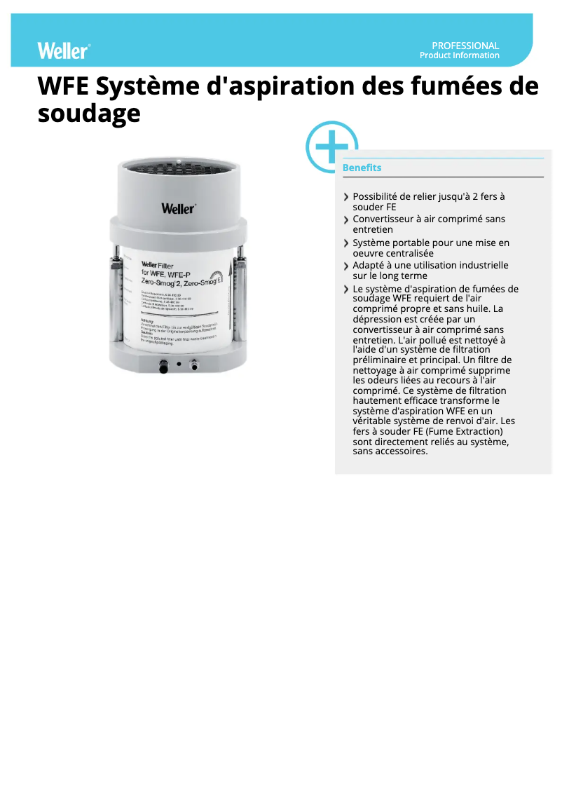 Page 1 de la notice Fiche technique Weller WFE