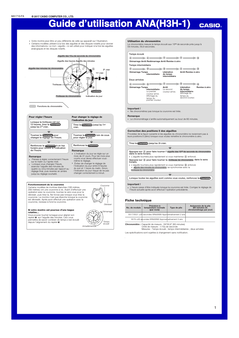 Page 1 de la notice Manuel utilisateur Casio EFV-550D-7AVUEF