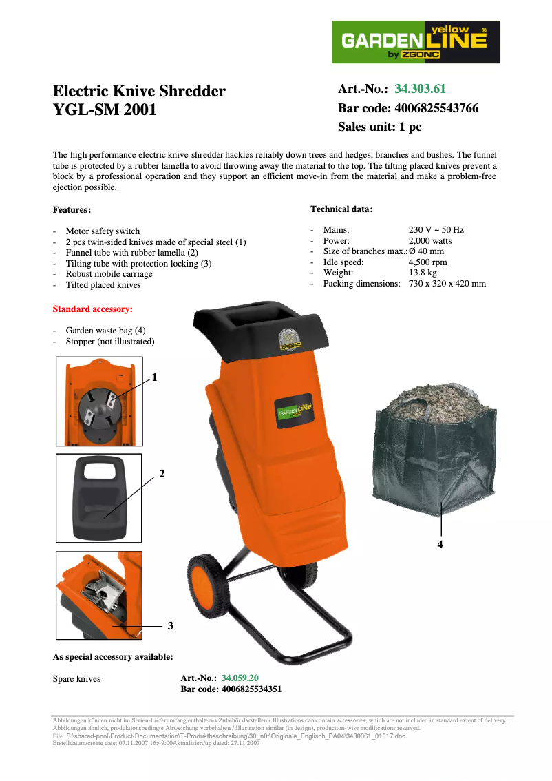 Page 1 de la notice Manuel utilisateur Yellow Garden Line YGL-SM 2001