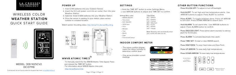 Page n°1 - Guide de démarrage rapide La Crosse Technology 308-1425CV2