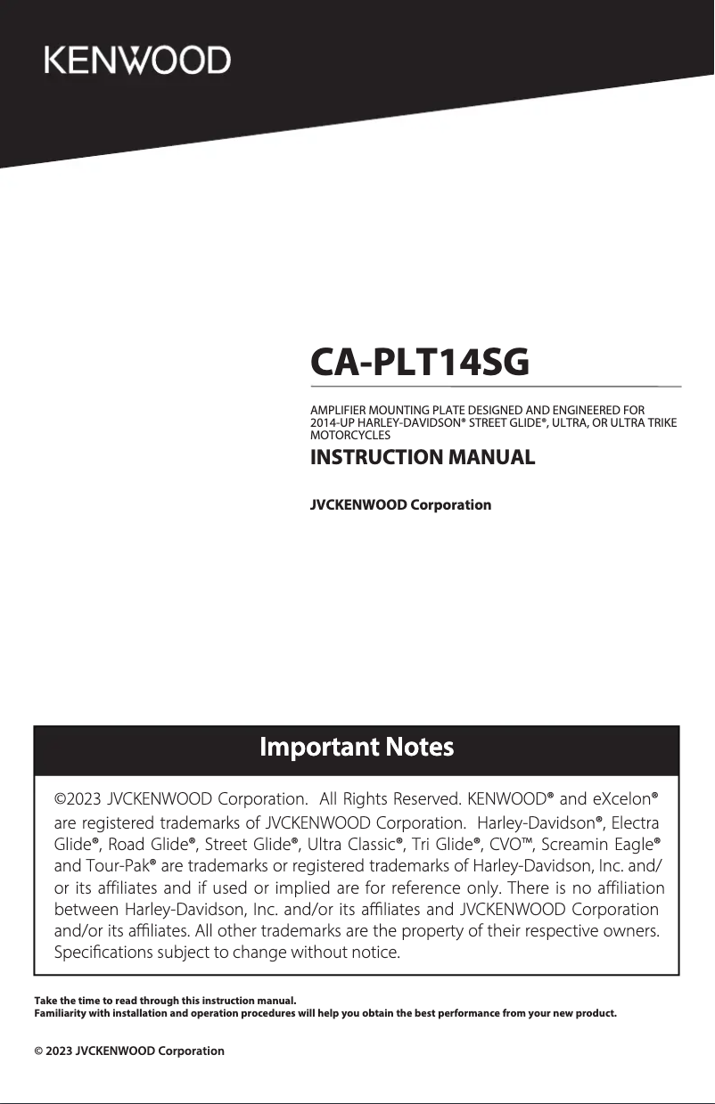 Page n°1 - Manuel utilisateur Kenwood Excelon CA-PLT14SG