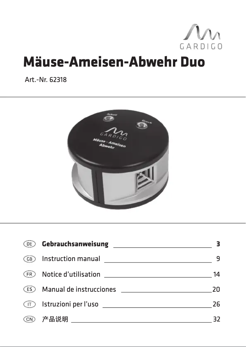 Page 1 of the manual User Manual Gardigo 62318